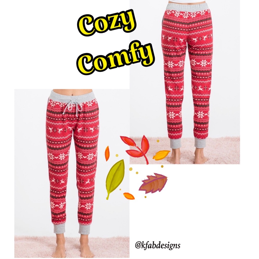 ❤️LAST 2! Soft Holiday Joggers with Side Pockets, Cuffed Ankles and Waist! - Picture 2 of 7